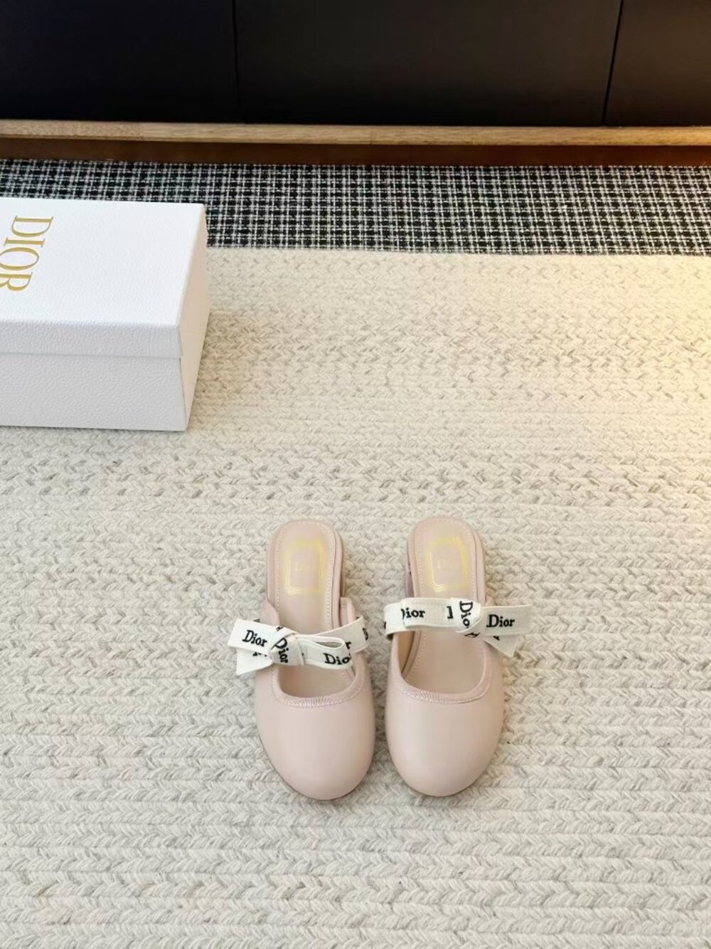 🌸Dior Pink Logo Bow Mules Block Heel Slip‑On Pumps